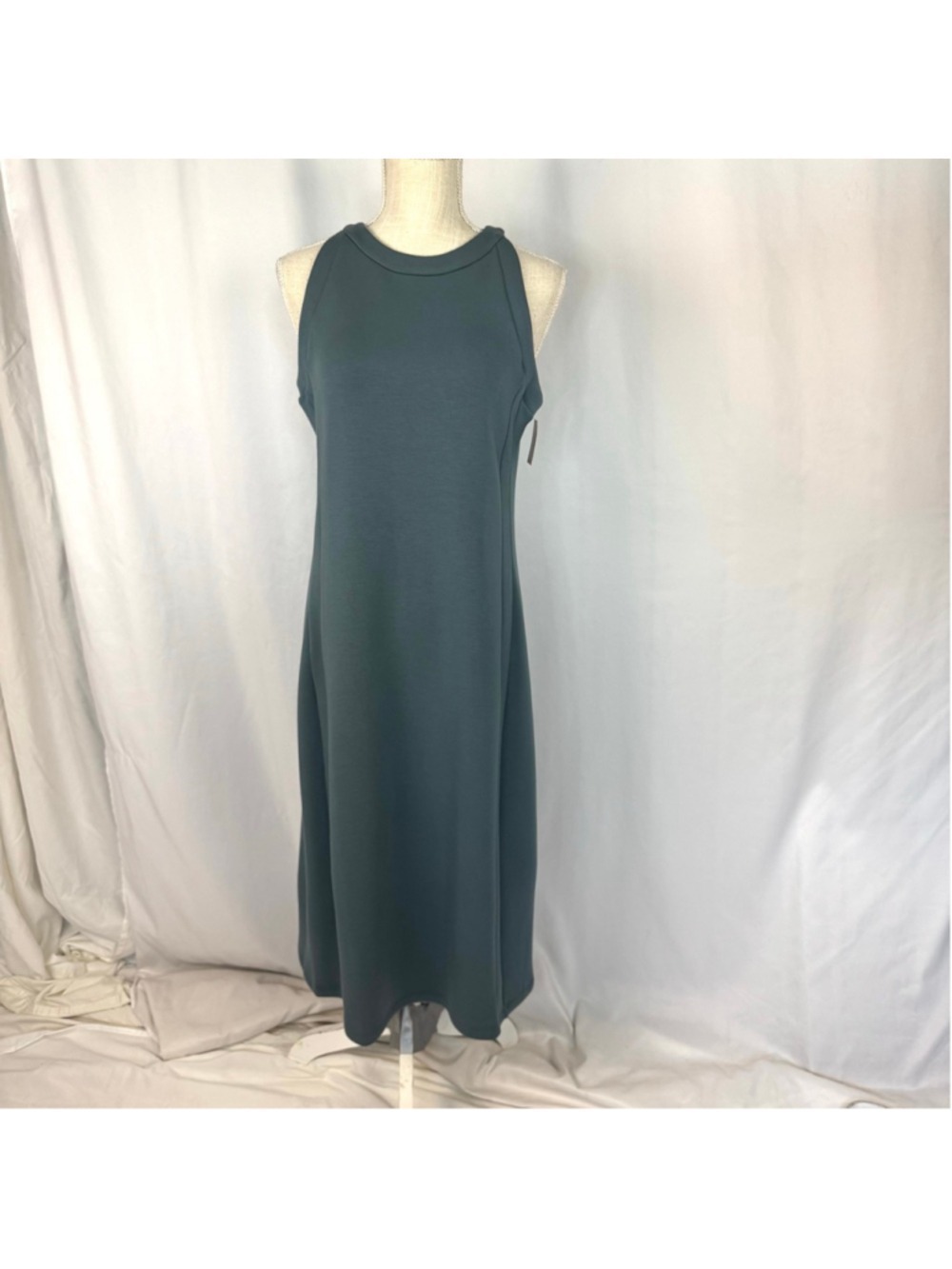 NWT SPANX Aire Side Stripe Midi dress Blue Gray Size M Soft